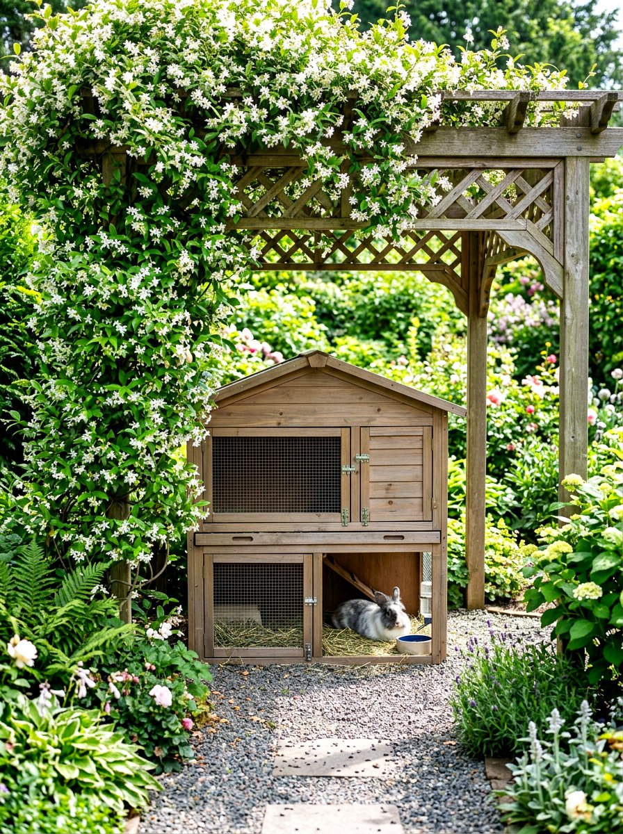 Shaded rabbit hutch with trellis - 30 rabbit hutch garden ideas