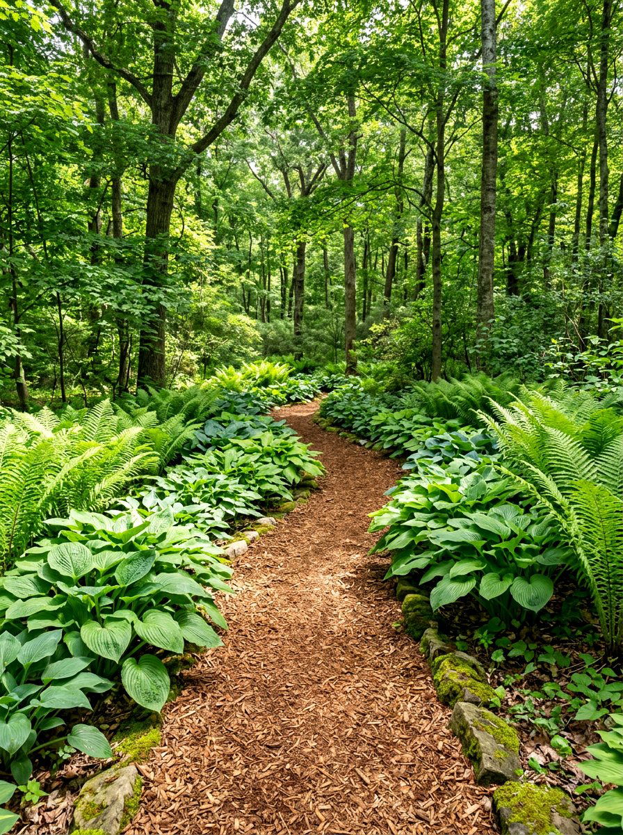 Shaded woodland path hosta fern - 30 hosta and fern garden ideas