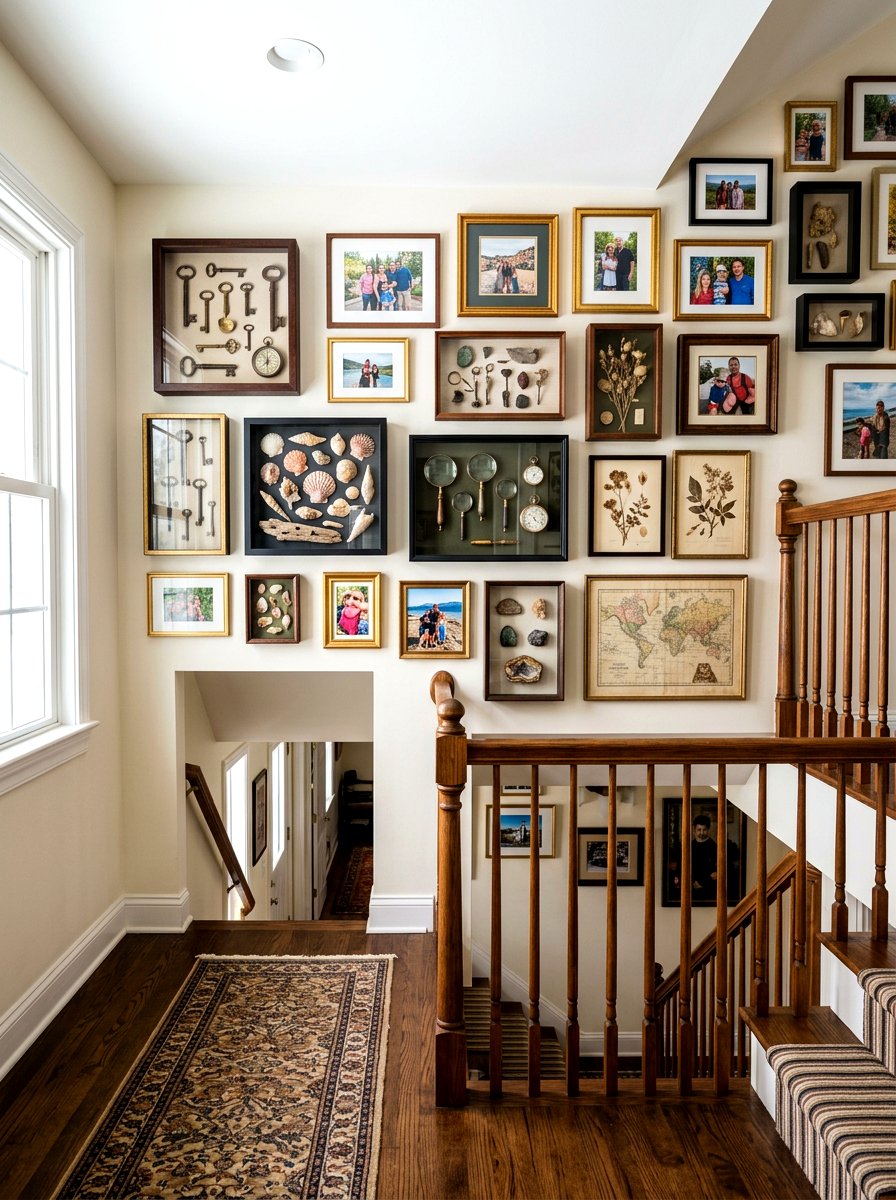 Shadow Box Gallery Wall - 30 stair landing gallery ideas