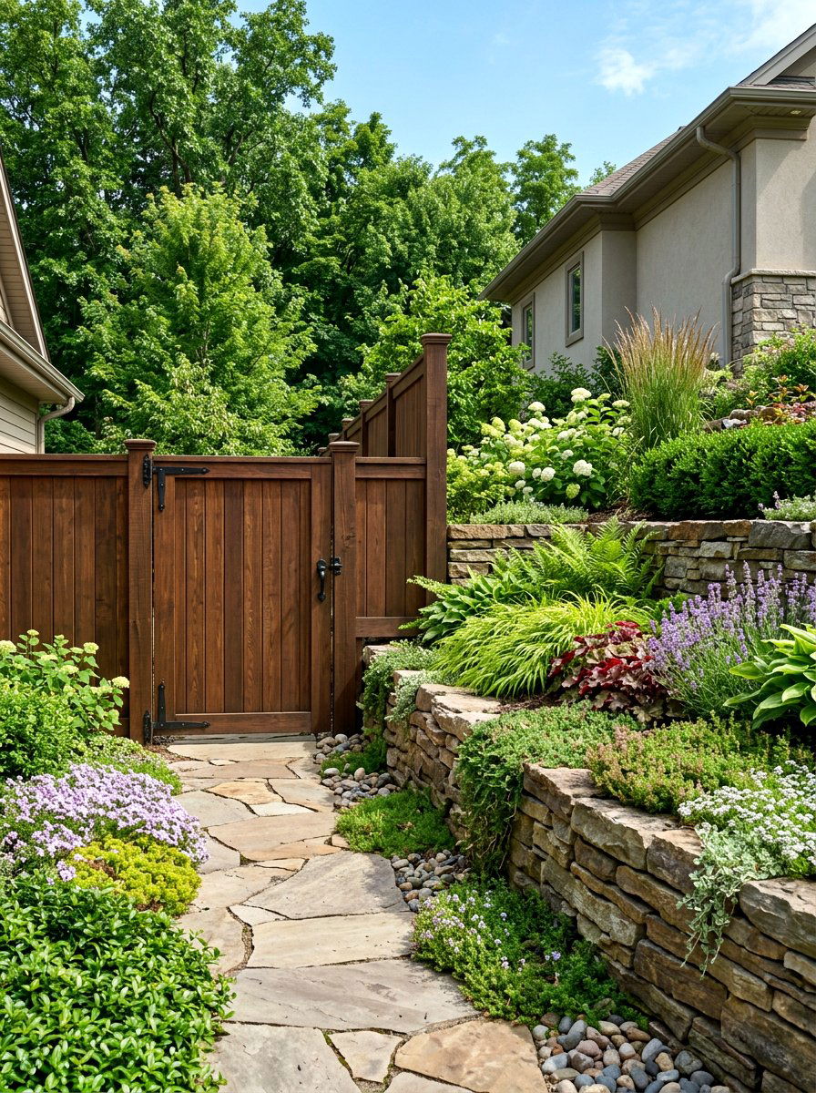 Shadow Box Gate With Tiered Landscaping - 30 driveway gate landscaping ideas