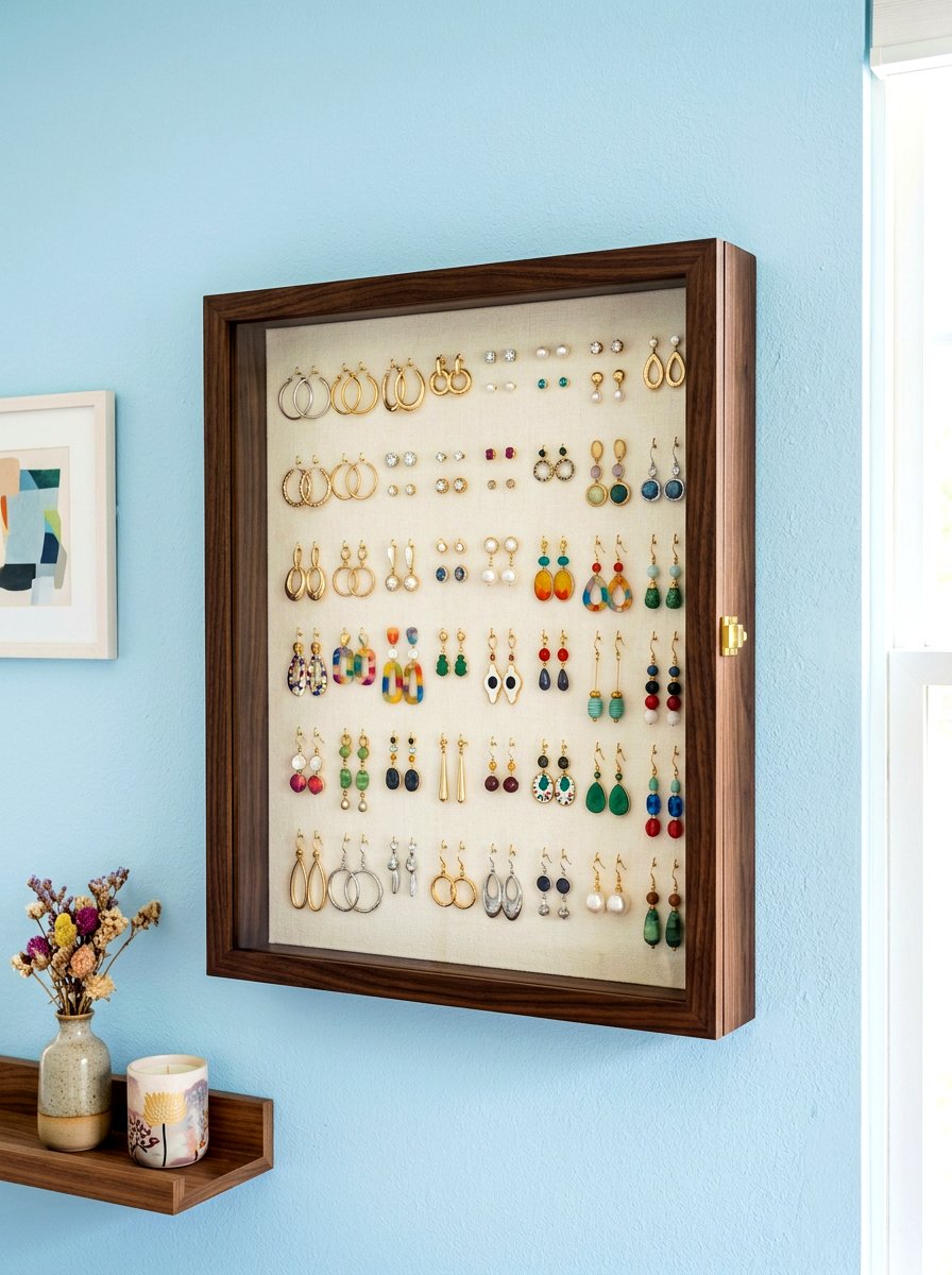 Shadow Box Jewelry Frame - 30 jewelry storage ideas