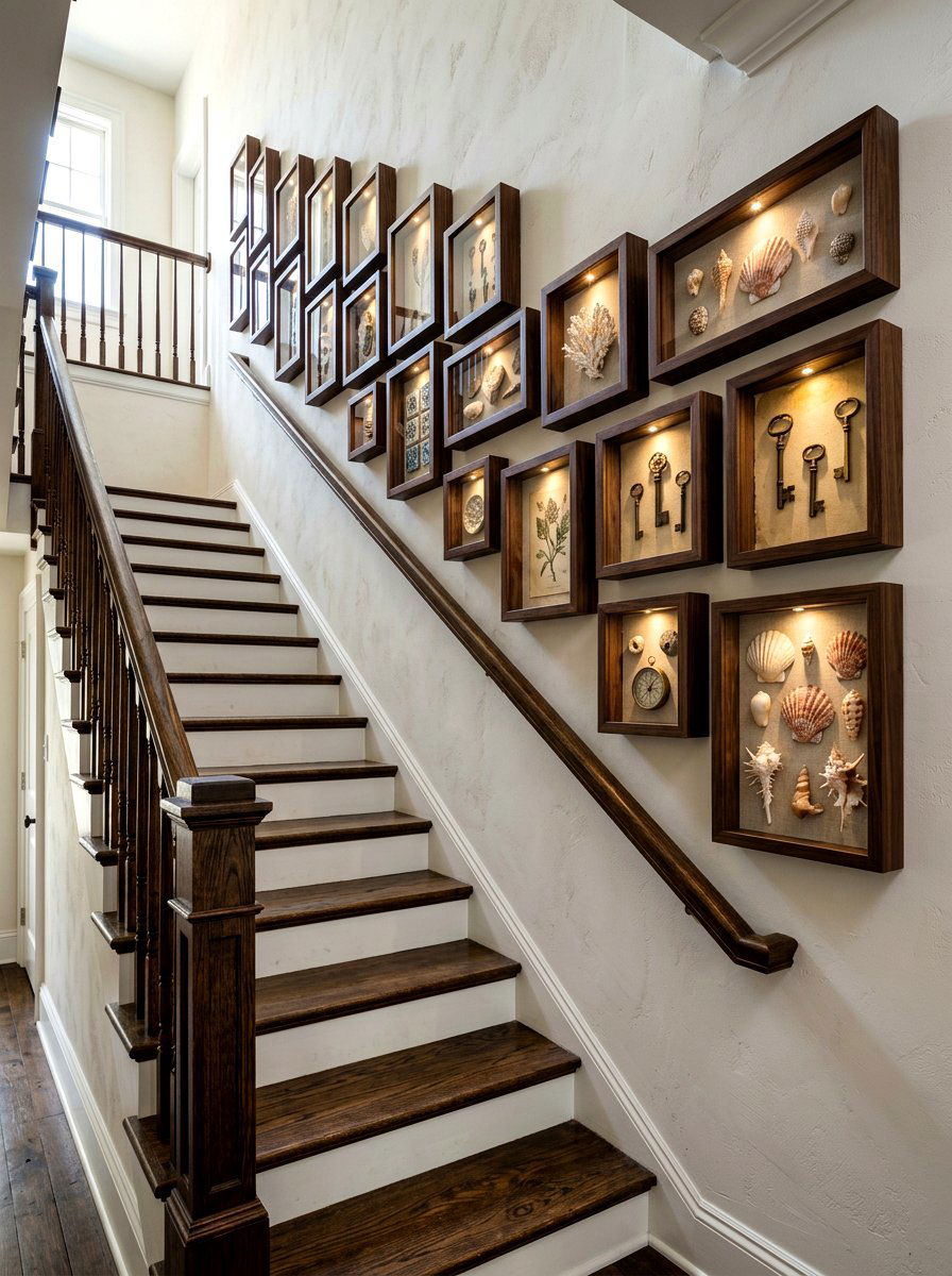 Shadow Box Stair Wall - 30 stair gallery wall ideas