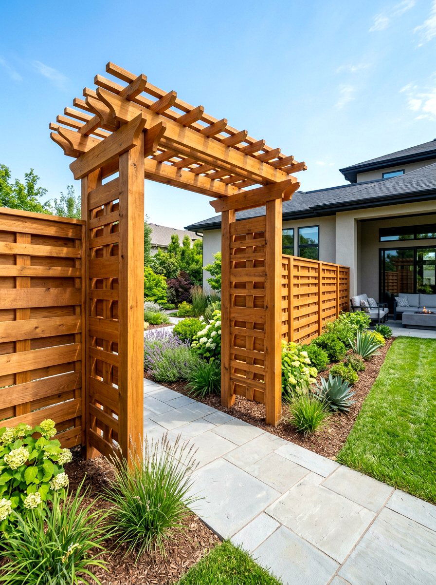 Shadow box fence arbor - 30 arbor entry exterior ideas