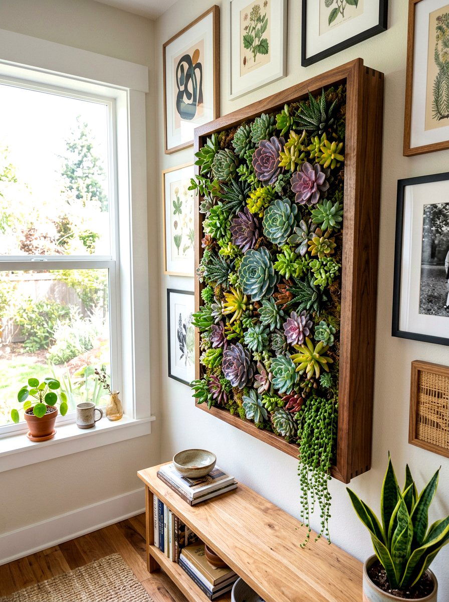 Shadow box vertical frame - 30 succulent windowsill ideas