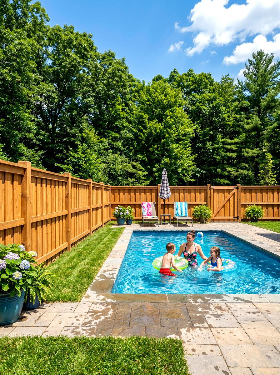 Shadowbox Wood Fence - 30 poolside privacy screen ideas