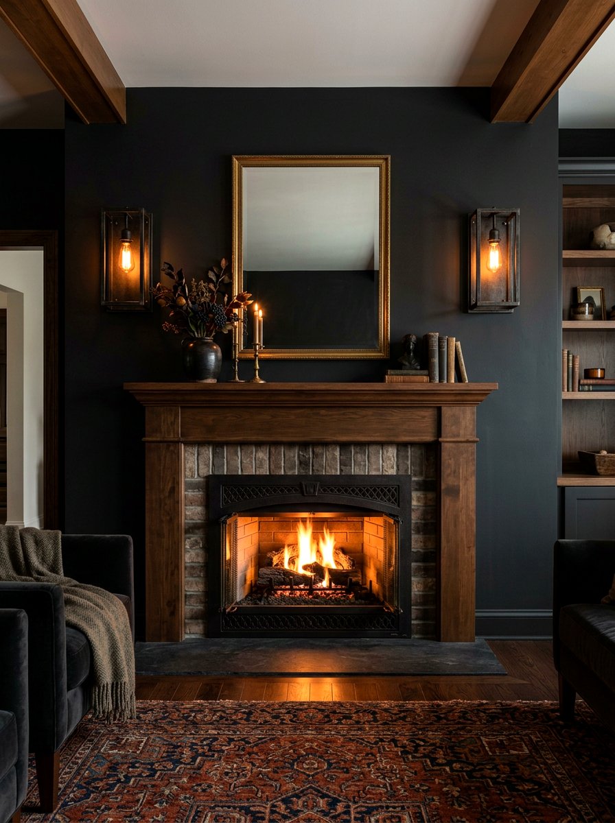 Shadowy wall sconces - 30 moody mantel fall ideas