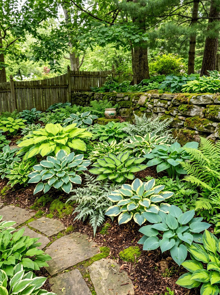 Shady Corner Hosta Garden - 30 corner garden ideas