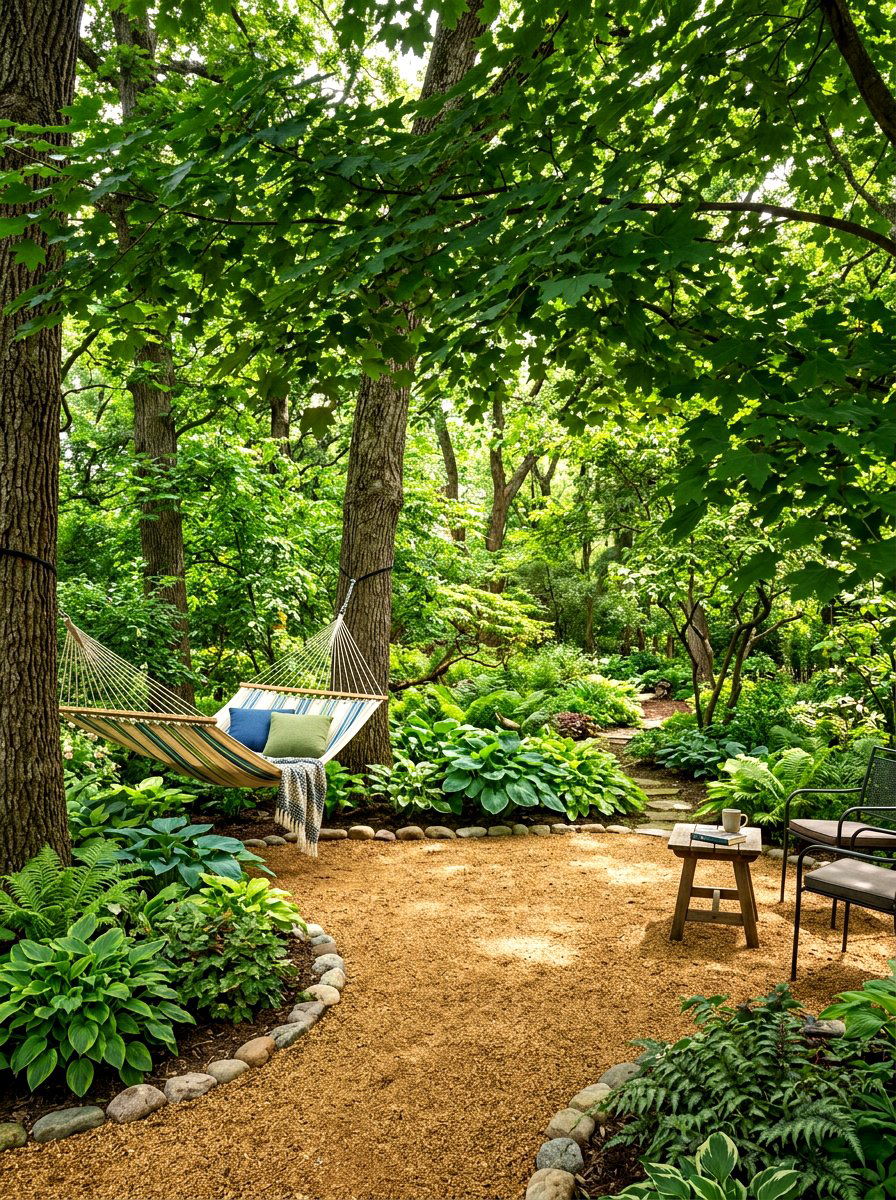 Shady Decomposed Granite Patio Under Mature Trees - 30 decomposed granite patio ideas