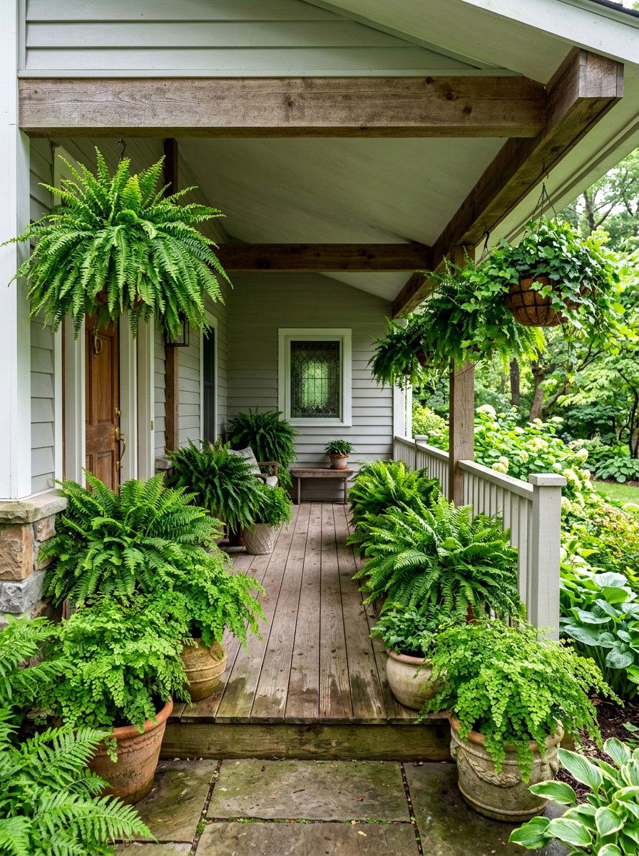 Shady Front Porch Fern Garden - 30 front stoop garden ideas