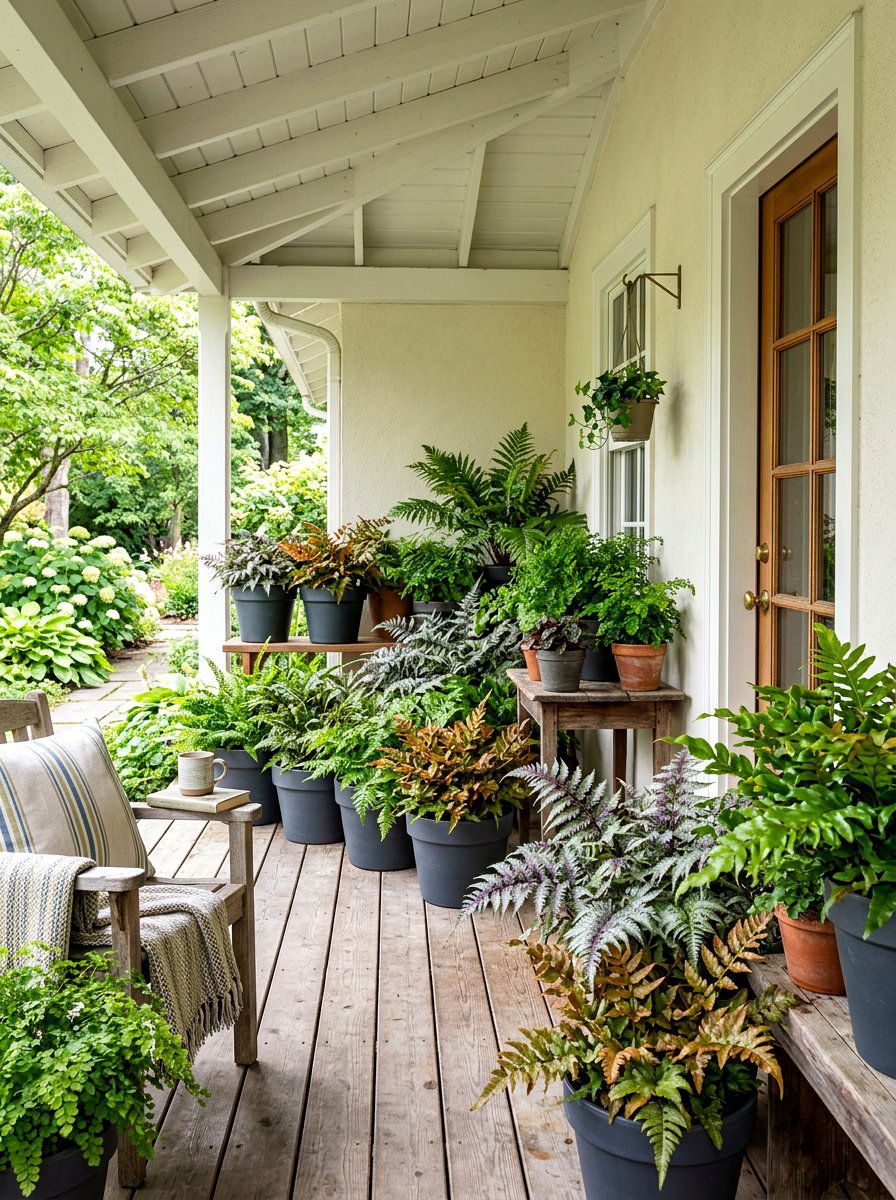 Shady Front Porch Ferns - 30 fern filled front porch ideas