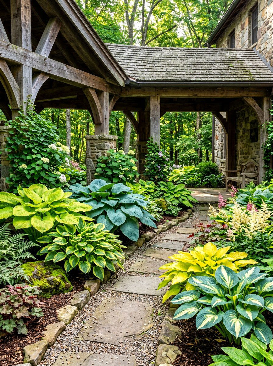 Shady Hosta Garden - 30 portico landscaping ideas