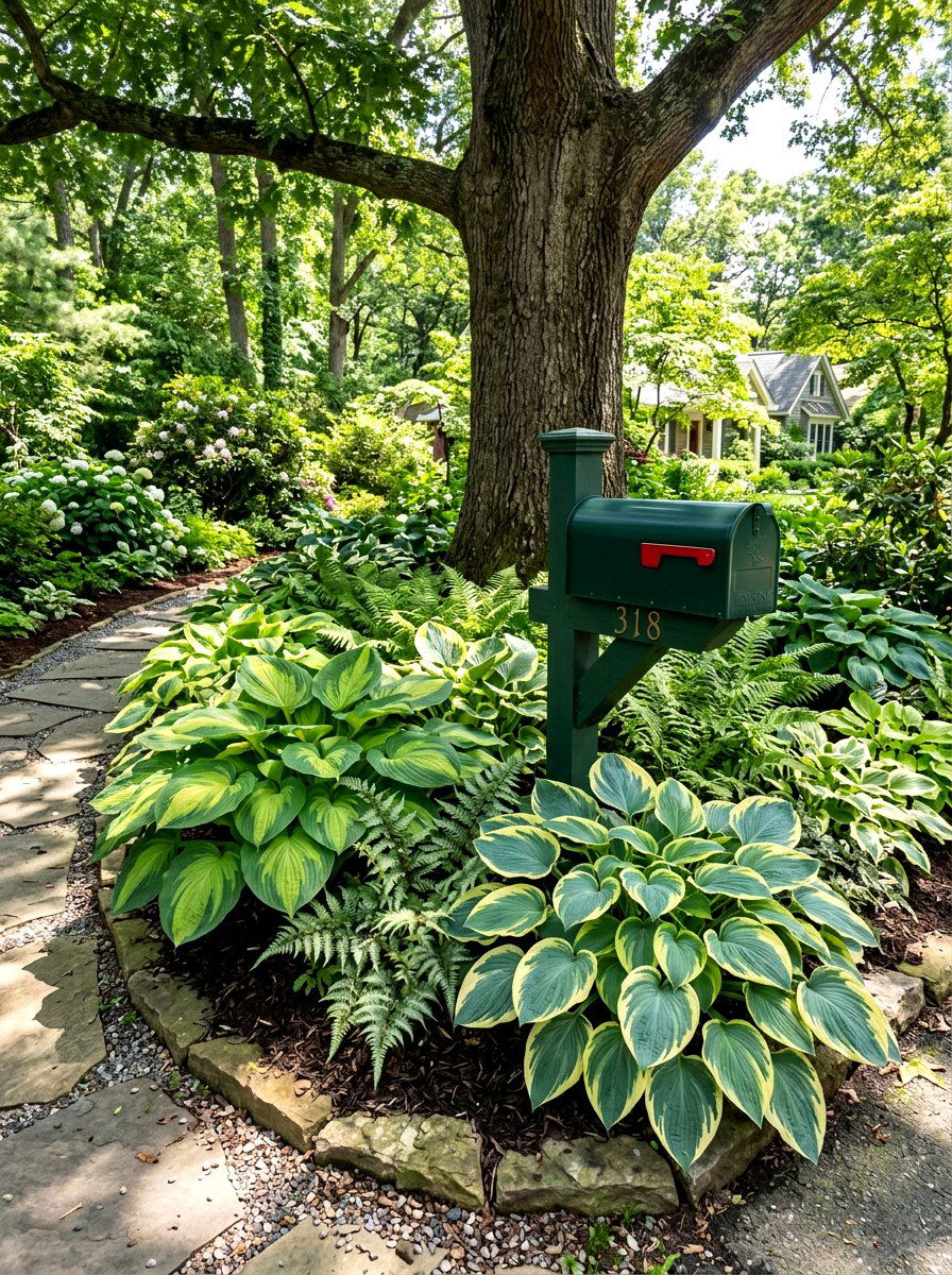 Shady Hosta Mailbox Bed - 30 mailbox landscaping ideas