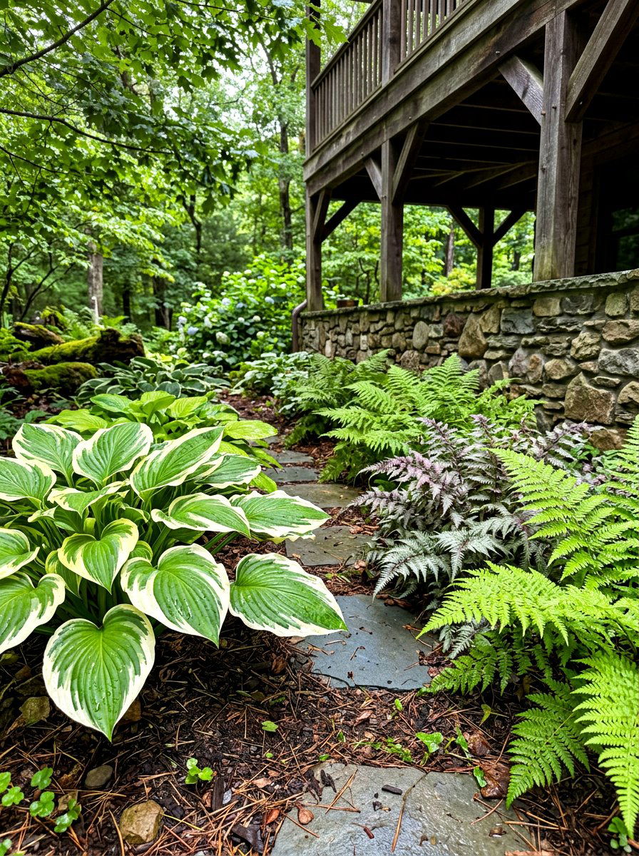 Shady Hostas and Fern Retreats - 30 foundation flower bed ideas