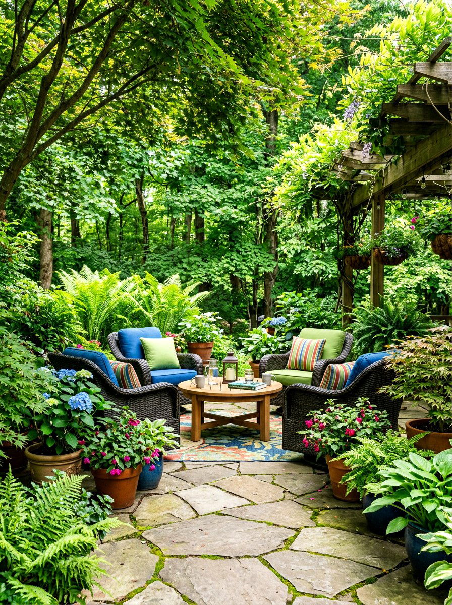 Shady Patio Retreat - 30 woodland backyard landscaping ideas