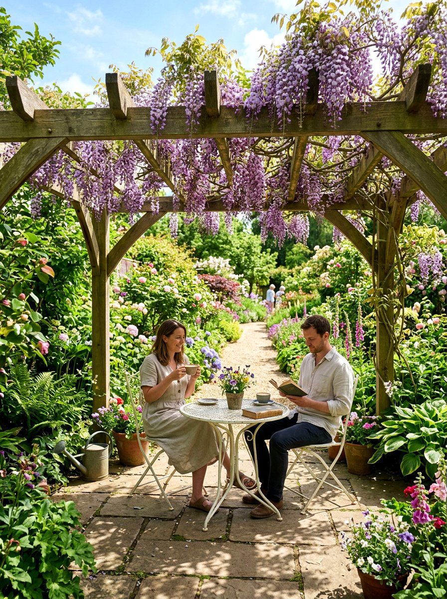 Shady Pergola Coffee Spot - 30 patio cafe corner ideas
