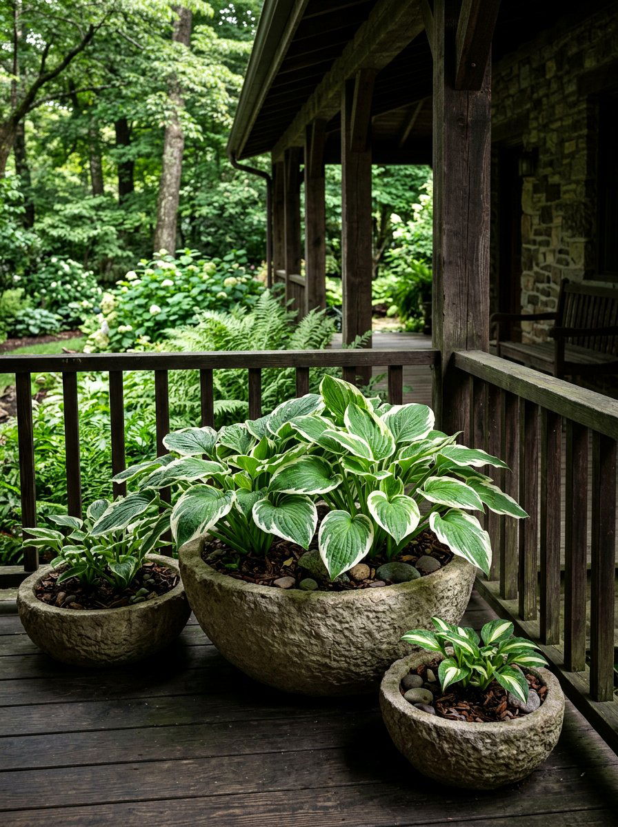 Shady Porch Hosta Arrangement - 30 porch planter arrangement ideas for summer
