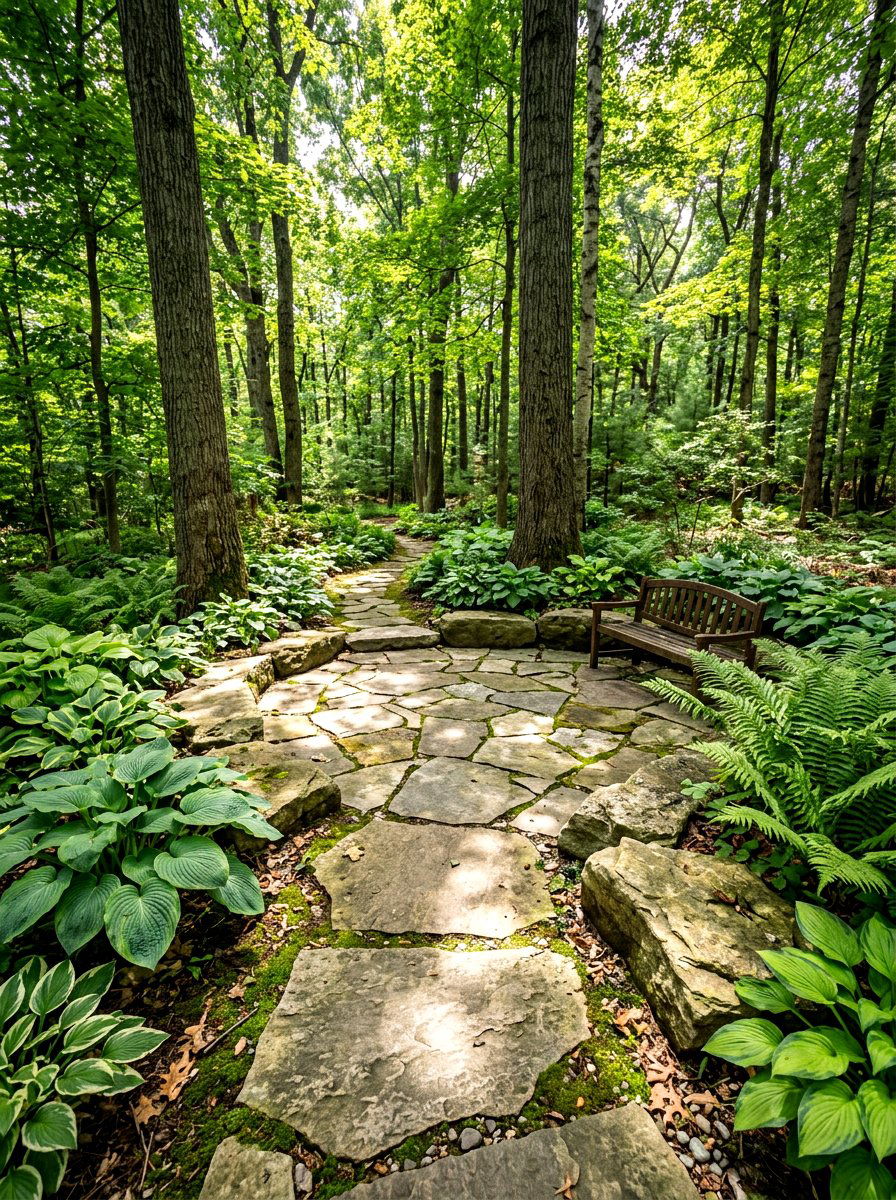 Shady Woodland Flagstone Area - 30 flagstone patio ideas
