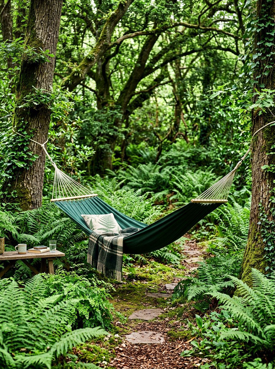 Shady fern garden hammock - 30 hammock garden corner ideas