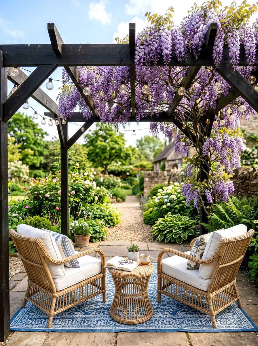 Shady pergola seating - 30 outdoor reading garden ideas