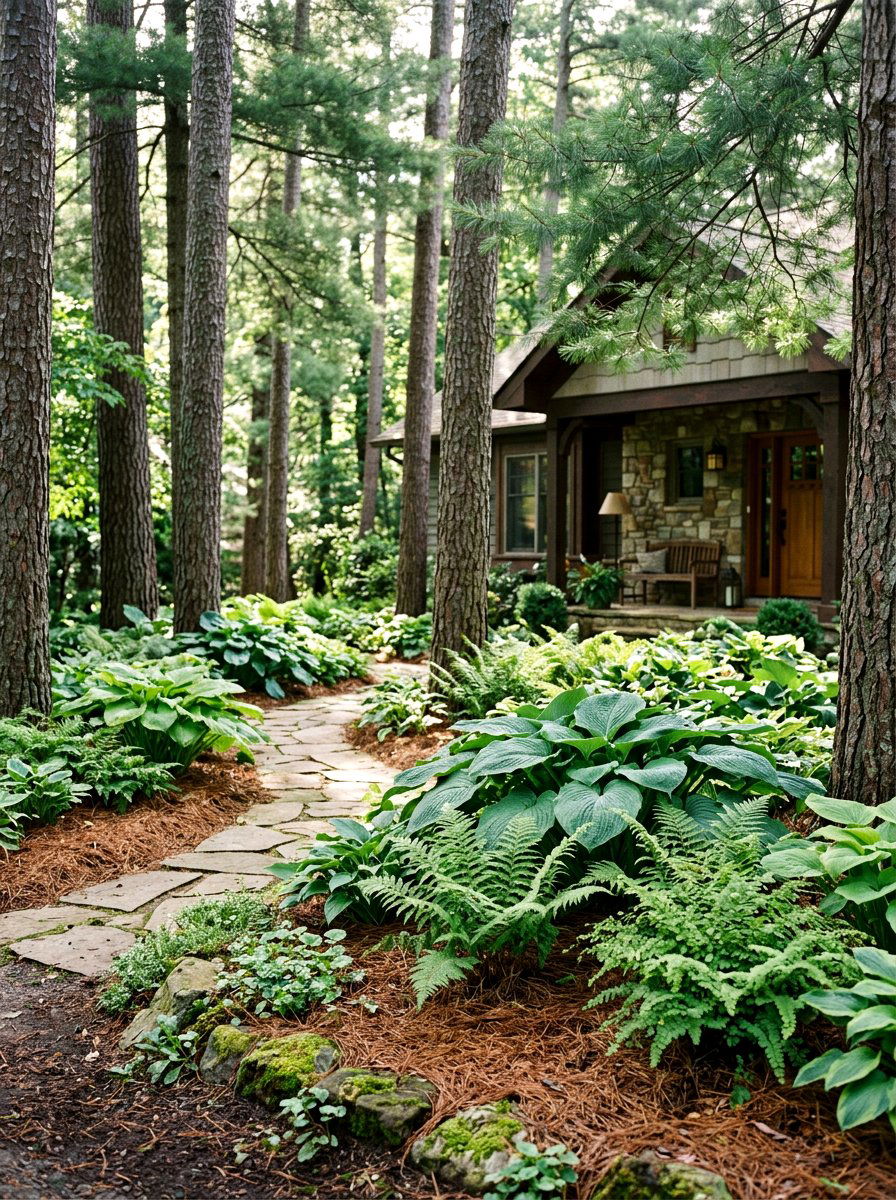 Shady woodland garden - 30 low maintenance front yard ideas
