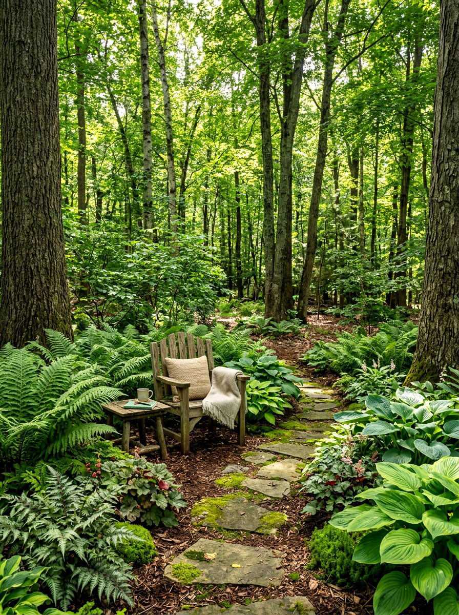 Shady woodland garden nook - 30 cottagecore garden ideas