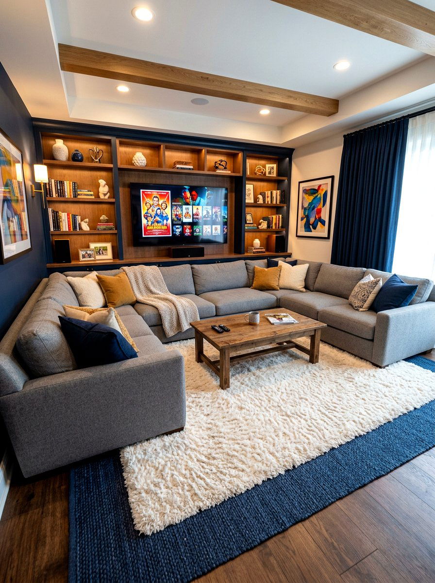 Shag Rug Over Flatweave Rug - 30 layered rug ideas
