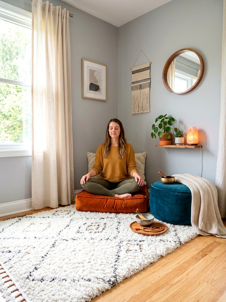 Shag rug meditation space - 30 sunrise meditation space ideas