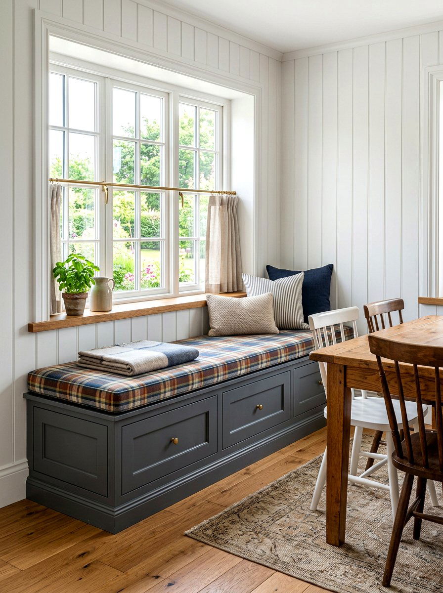 Shaker Style Bench - 30 cozy kitchen window seat ideas