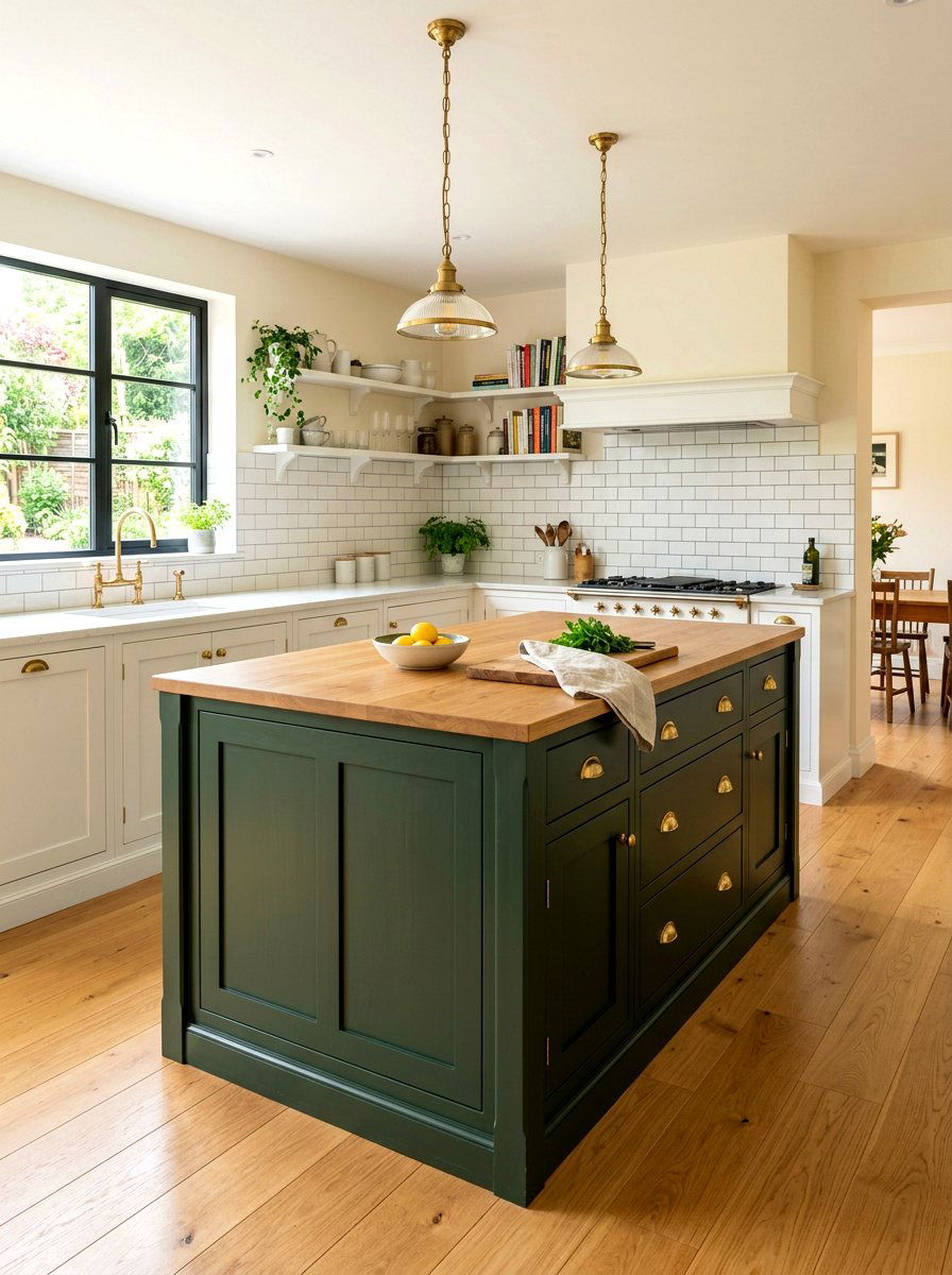 Shaker Style Dark Green Island - 30 dark green kitchen island ideas