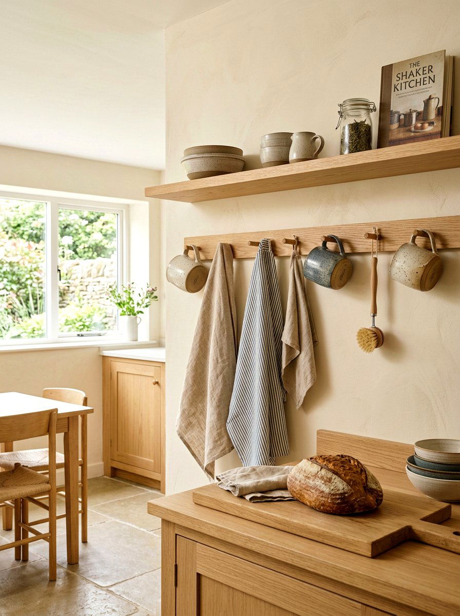 Shaker Style Peg Rail - 30 heritage kitchen shelf ideas