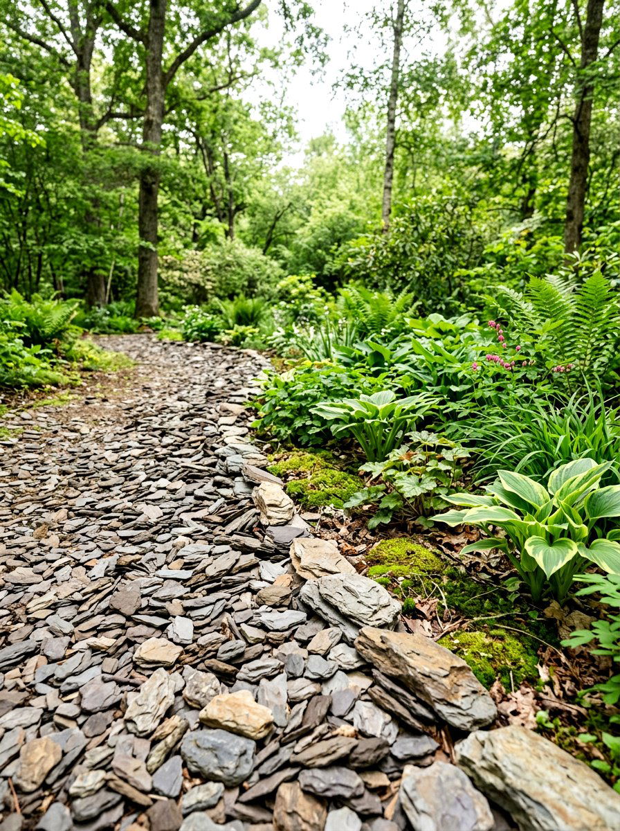 Shale mulch garden edge - 30 stone mulch border ideas