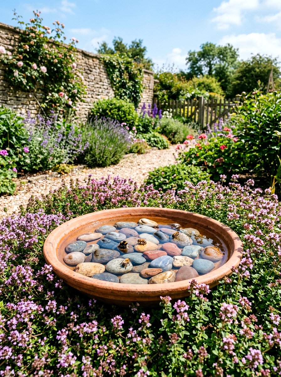 Shallow Stone Water Feature - 30 pollinator paradise backyard ideas