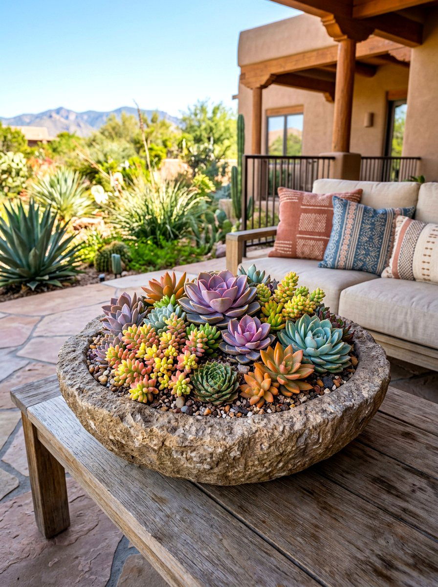 Shallow Succulent Front Porch Flower Pots - 30 front porch flower pot ideas