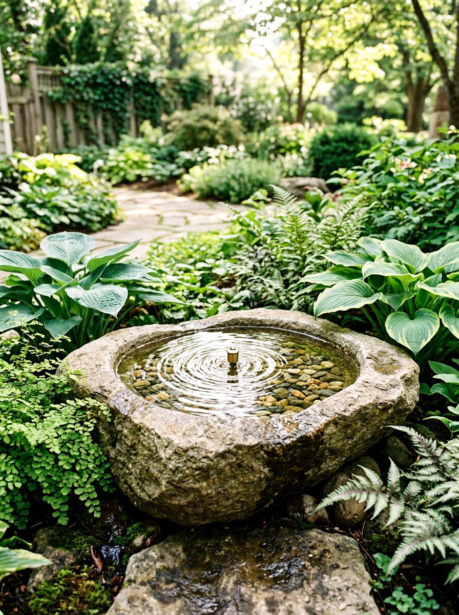 Shallow Water Stone Basin - 30 butterfly haven backyard ideas