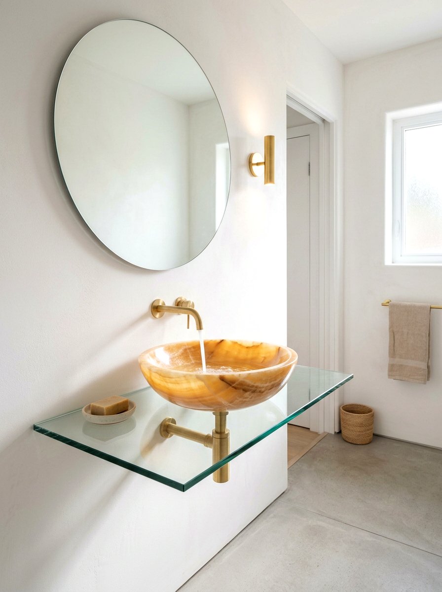 Shallow stone bowl sink - 30 stone vessel sink ideas