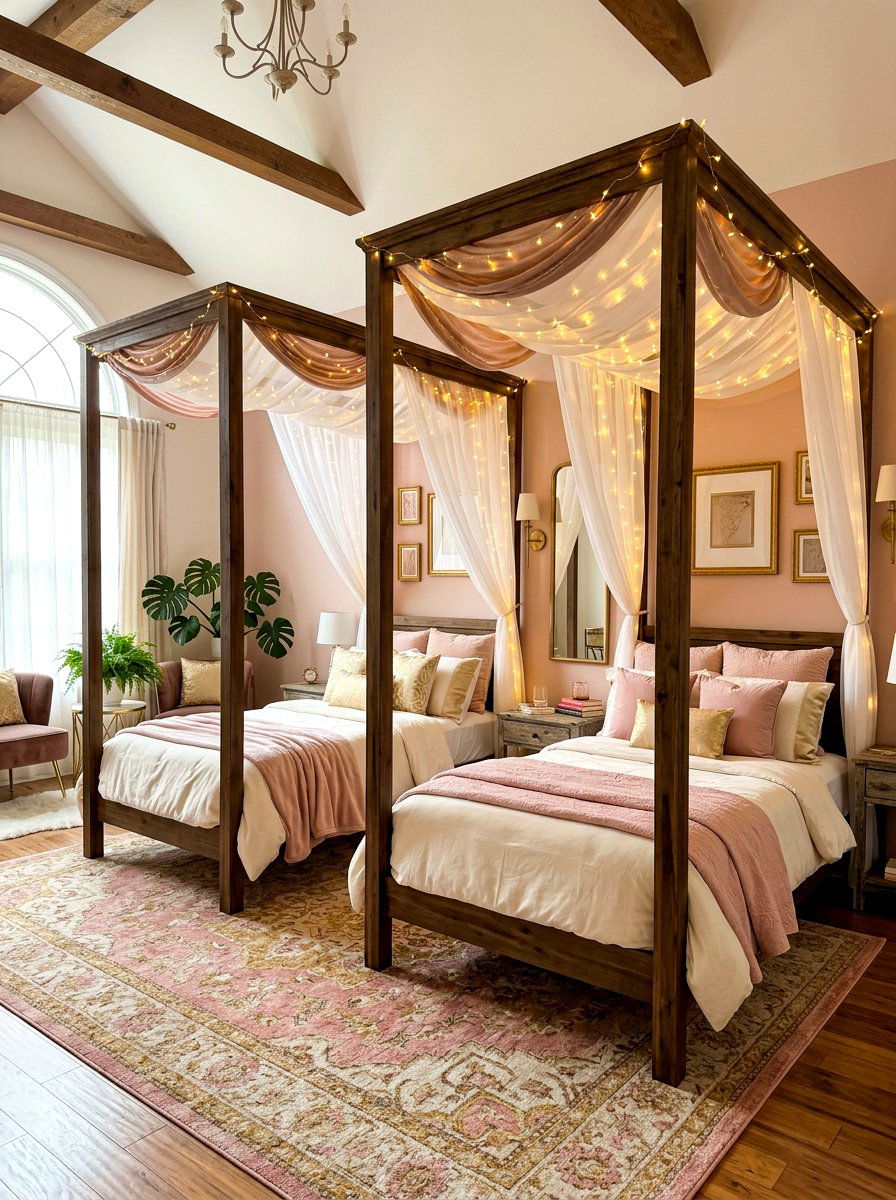 Shared Canopy Bed Style - 30 shared sibling room decor ideas