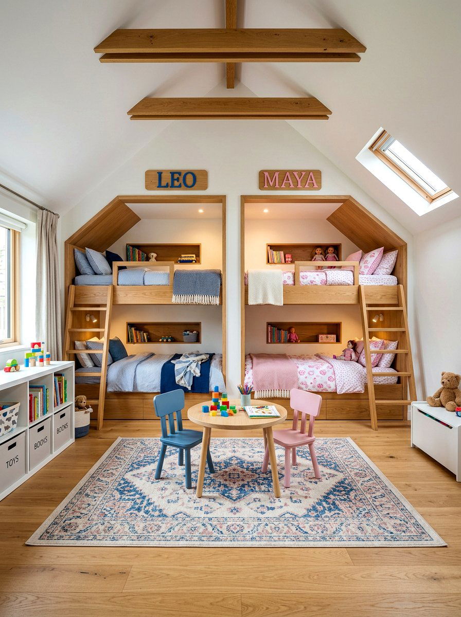 Shared Sibling Attic Bedroom - 30 attic bunk room ideas