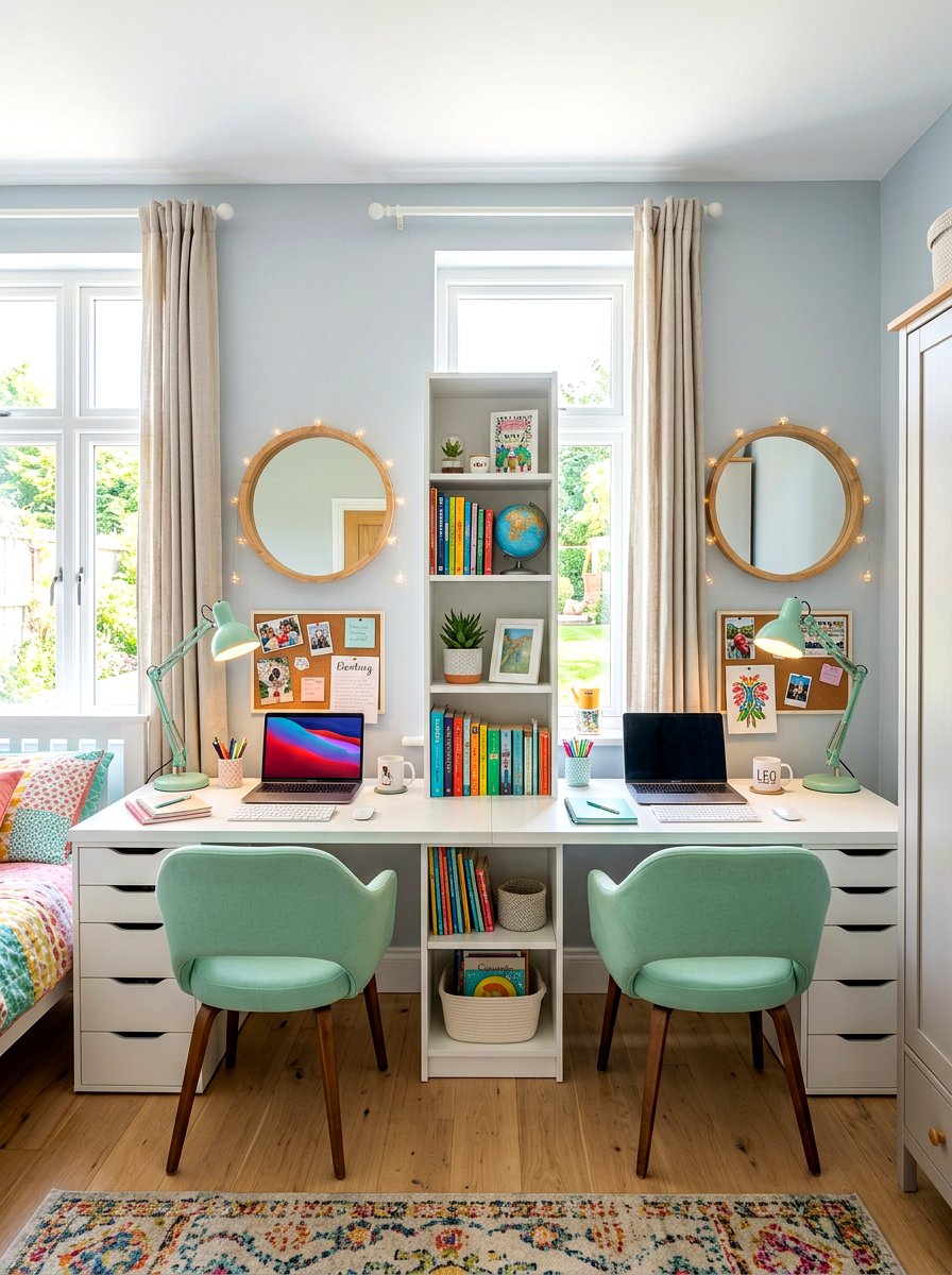 Shared Sibling Desk Space - 30 kids study corner ideas