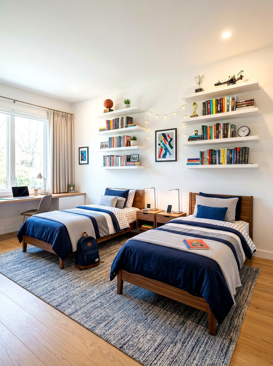 Shared Teen Bedroom Floating Shelves - 30 shared teen bedroom ideas