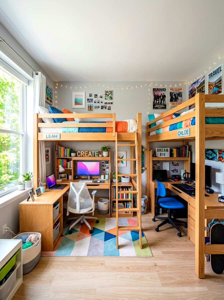 Shared Teen Bedroom Loft Bed Workspace - 30 shared teen bedroom ideas