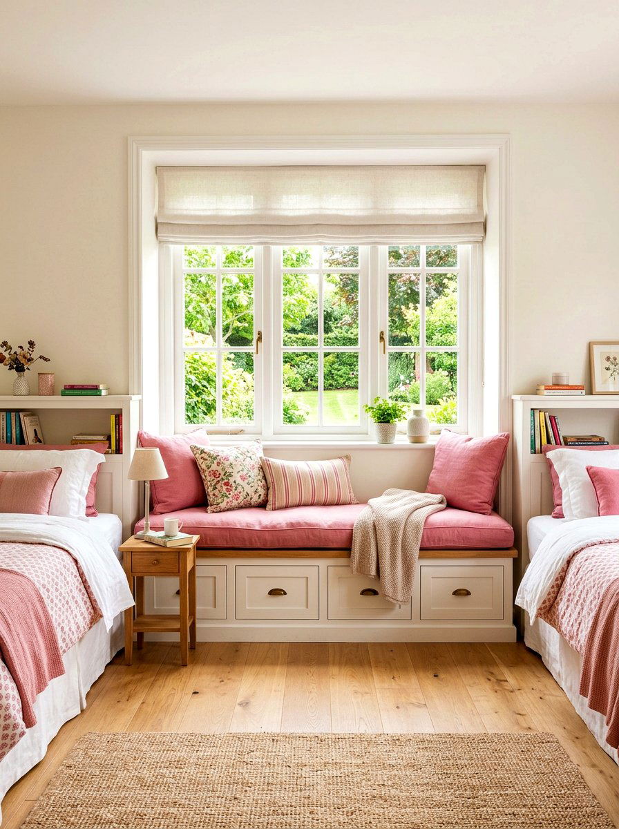 Shared Window Seat - 30 girls shared bedroom ideas