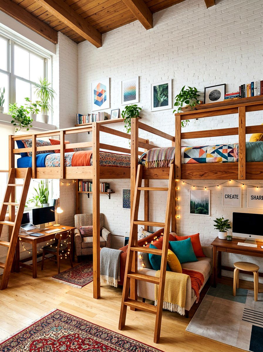 Shared bedroom with loft beds - 30 shared kids room ideas