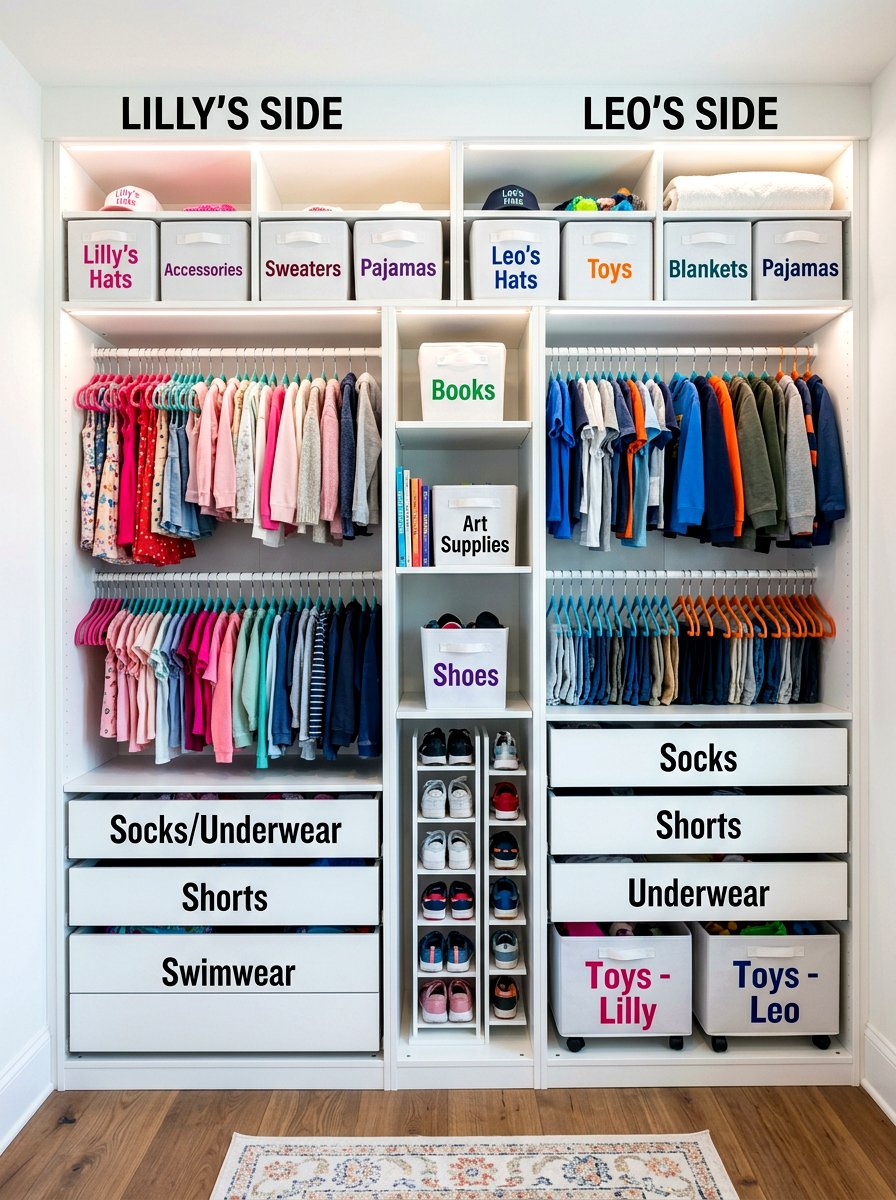 Shared closet organization - 30 shared kids room ideas