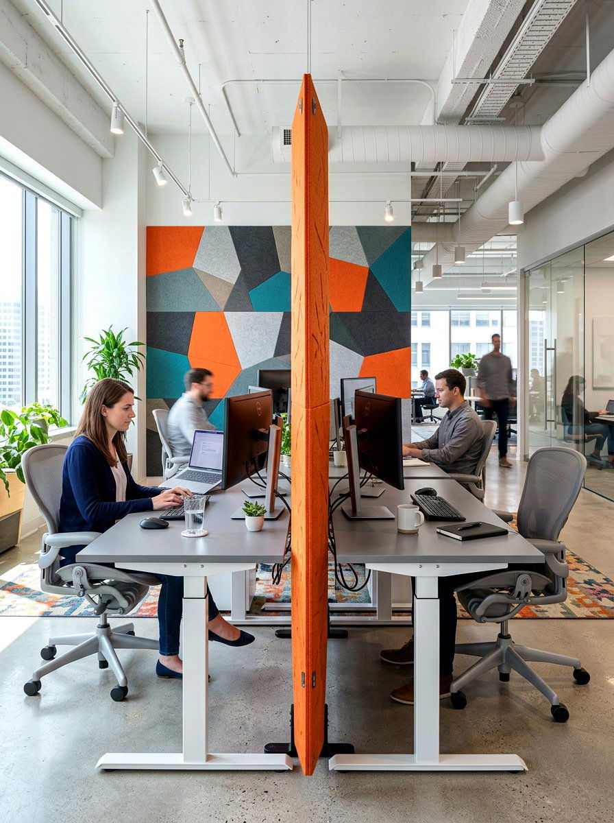 Shared office with acoustic divider - 30 double desk office ideas
