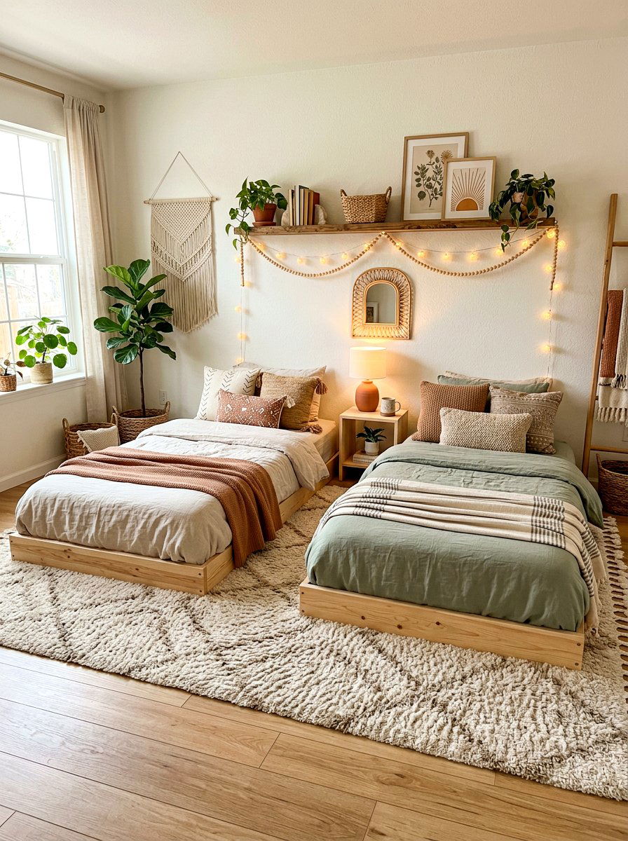 Shared room floor bed - 30 shared kids room ideas