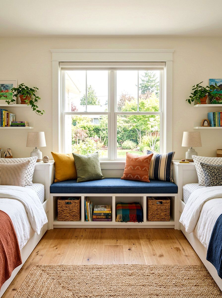 Shared room window seat - 30 shared kids room ideas