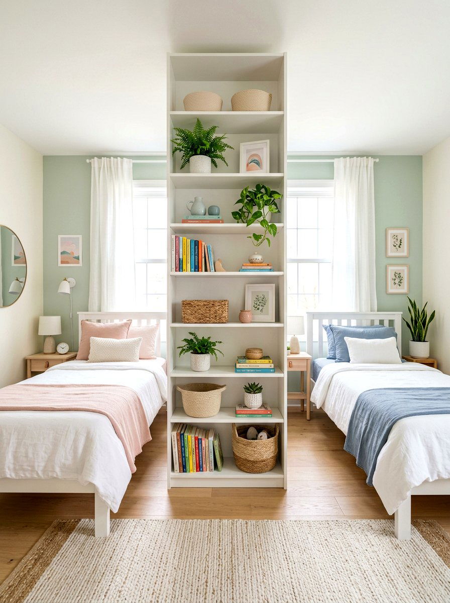 Shared room with room divider - 30 shared kids room ideas