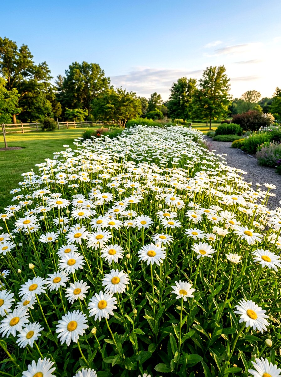 Shasta Daisy Flower Bed - 30 moonlight white flower border ideas