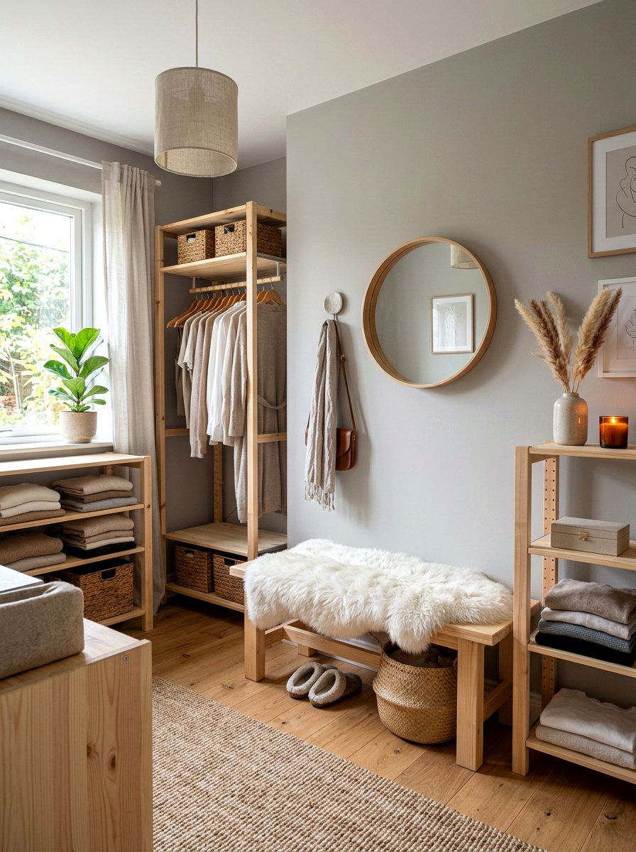 Sheepskin Covered Bench - 30 dressing room seating ideas