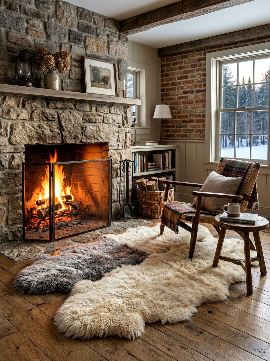Sheepskin Floor Rugs - 30 ski chalet decor ideas